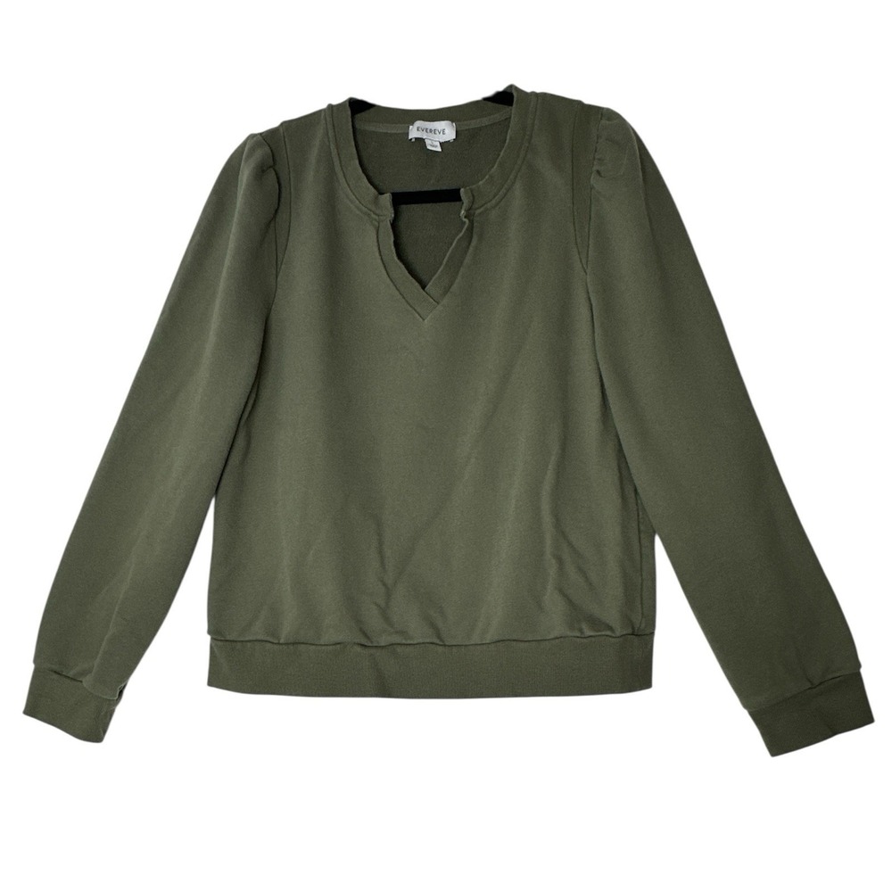 Evereve Olive Green Keyhole Pullover Sweatshirt